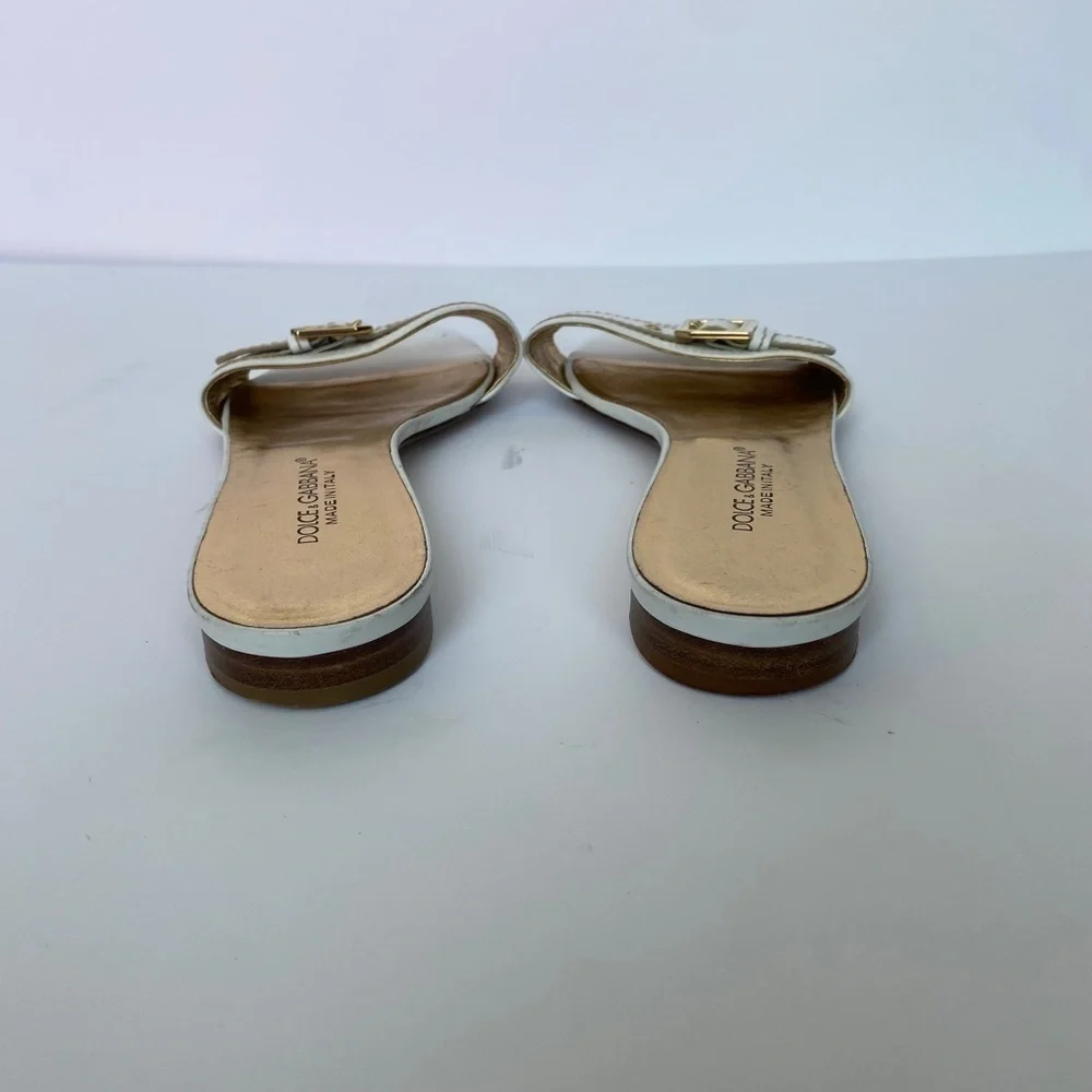 DOLCE & Gabbana White Leather Slides